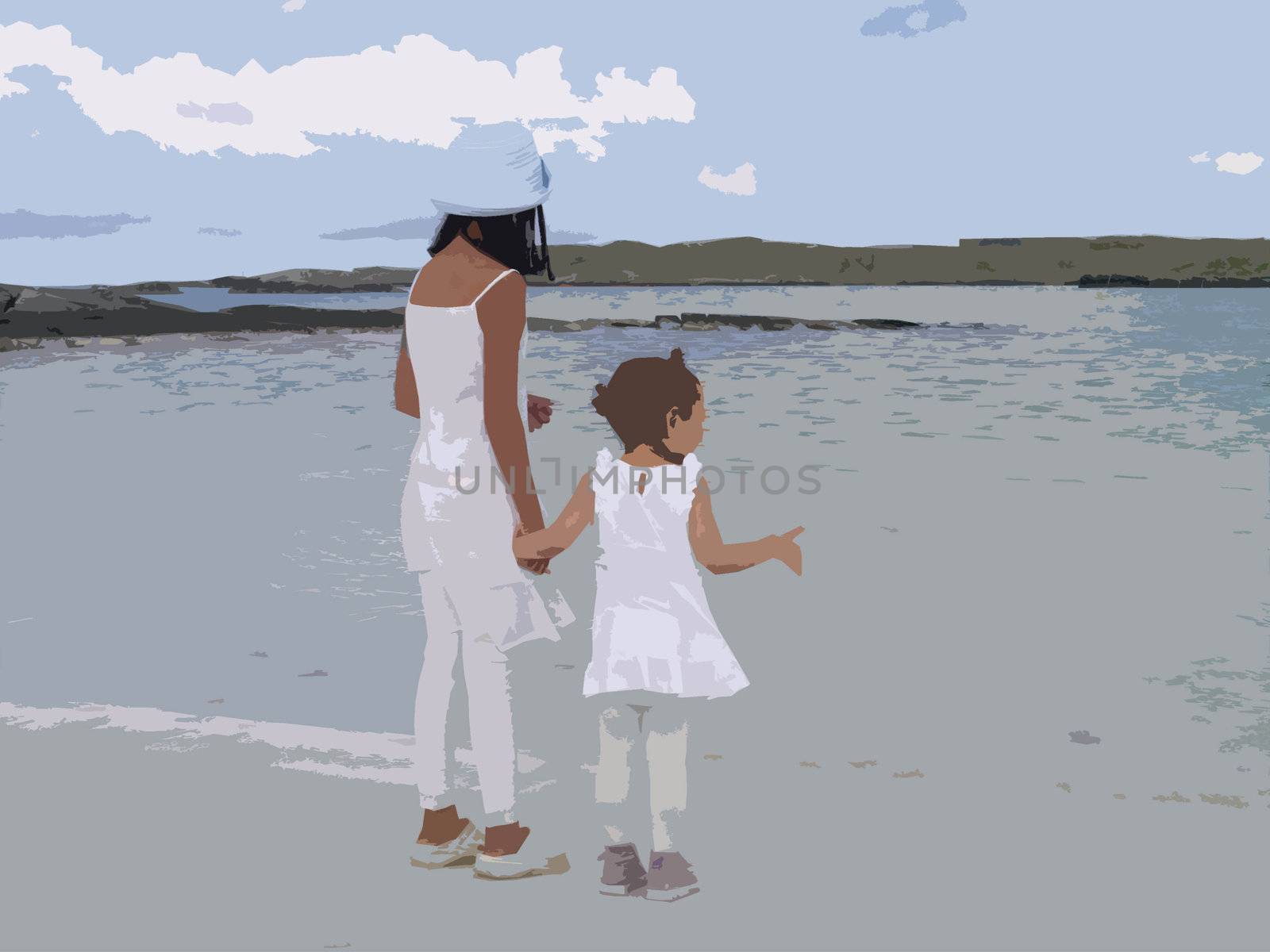 painting of children on beach