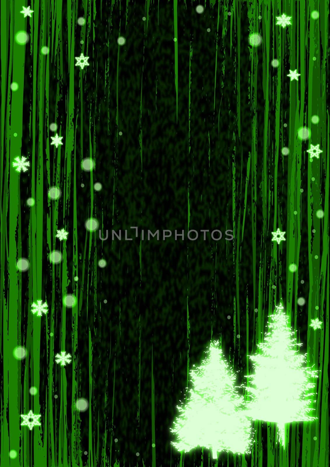 Abstract Christmas tree illustration on an green background.