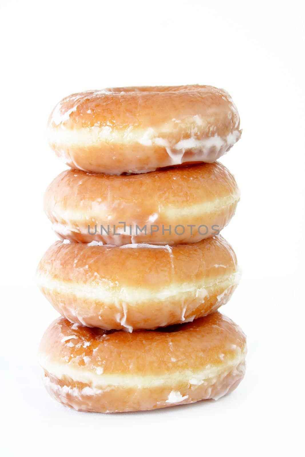 A stack of donuts isolated on a white background.