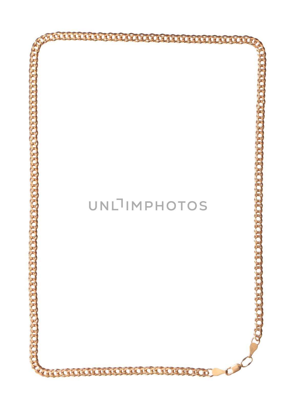 Frame made from gold nacklace isolated on white background with clipping path