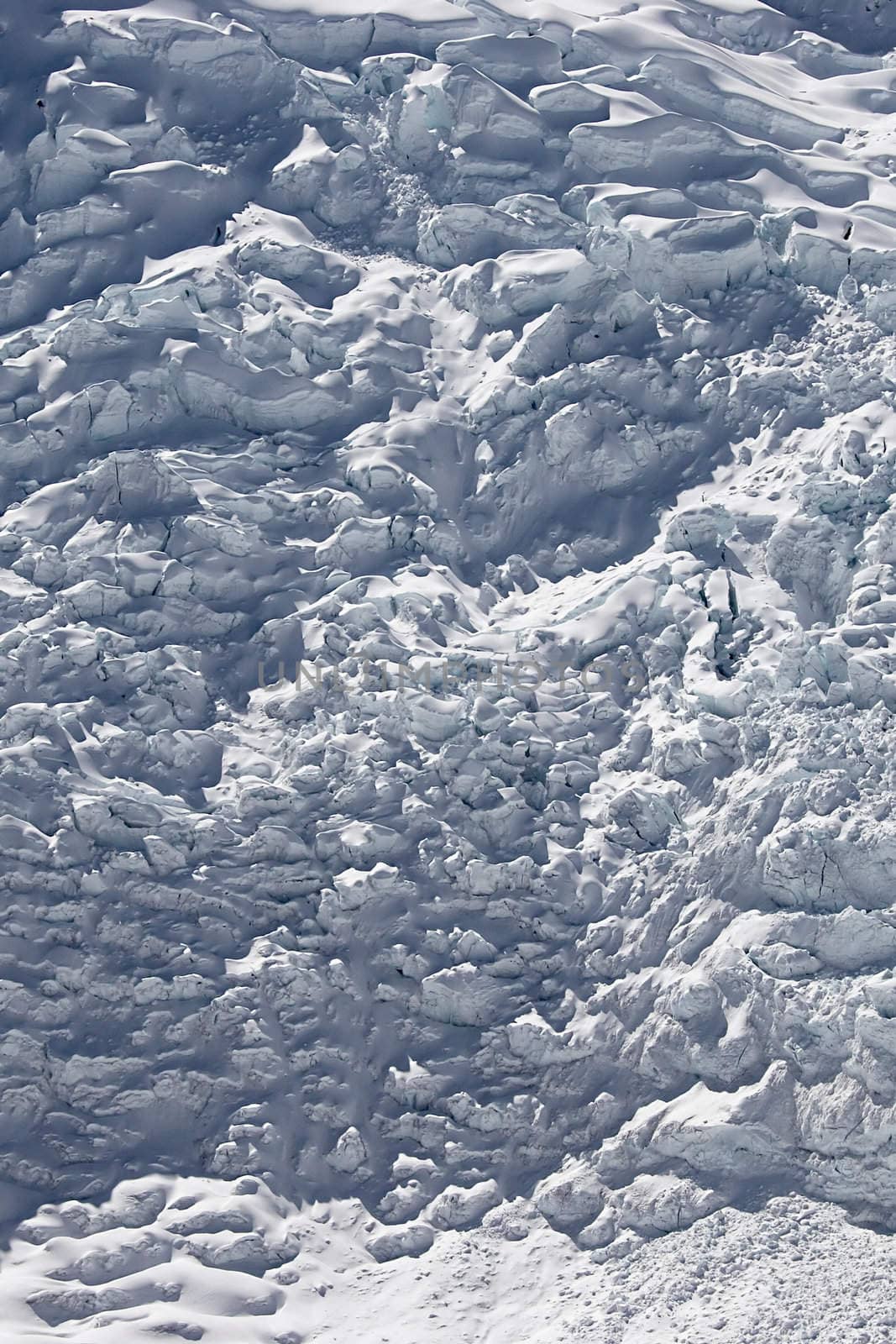 Telephoto of five hundred meters high icefall at Pisco mountain, Cordillera Blanca, Peru.