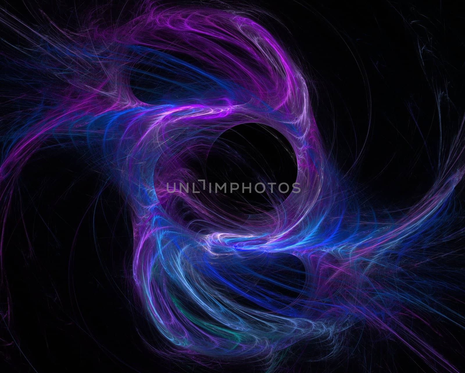 Abstract blue curves like feathers on a black background