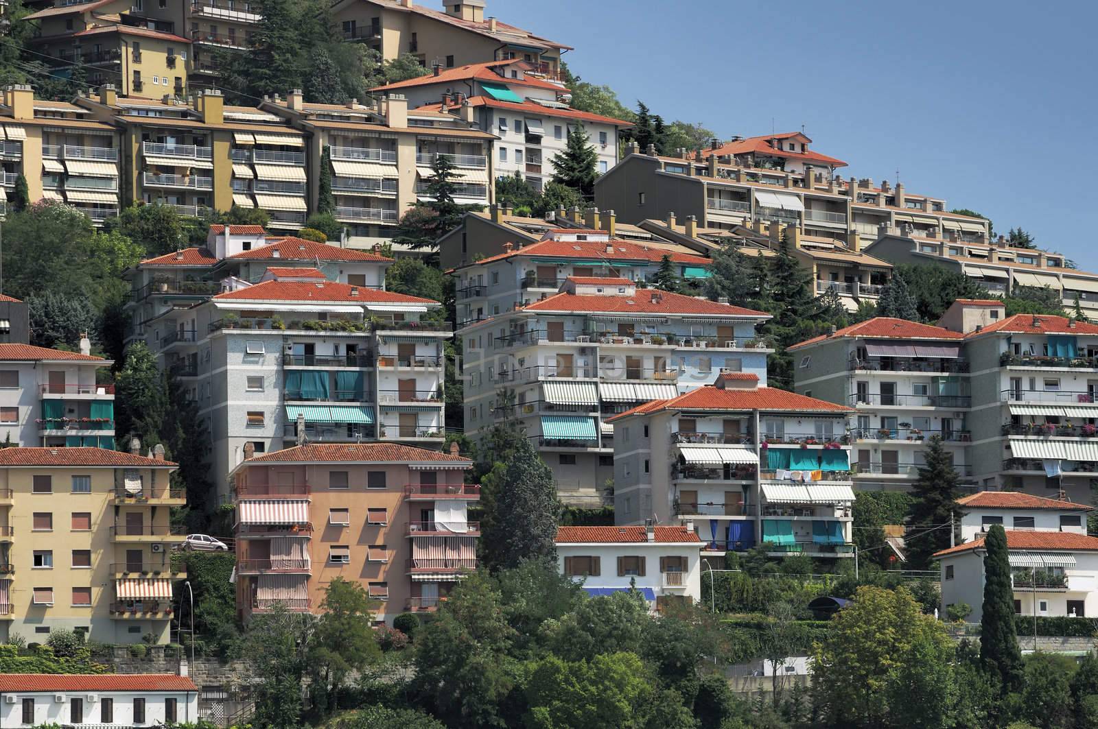 Panoramic buildings on a residential hill