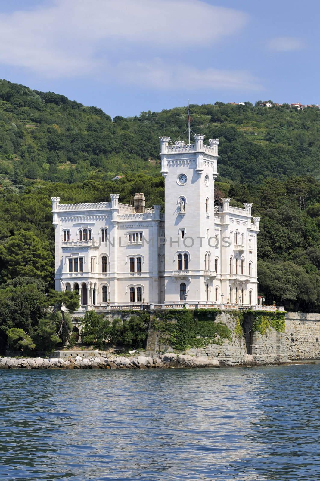 Miramare Castle in Trieste (Italy) viewed from the sea