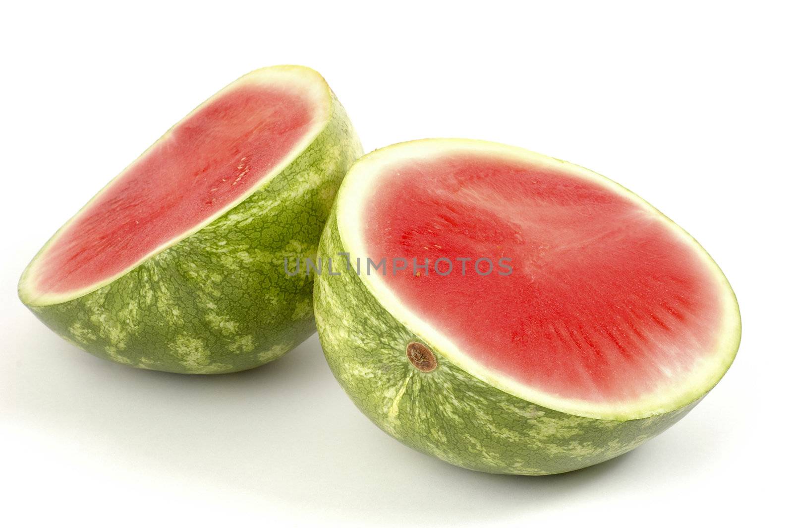 Juicy ripe red watermelon sliced in half.