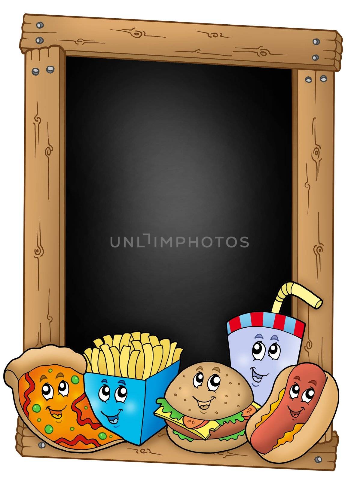 Blackboard with various cartoon meals by clairev