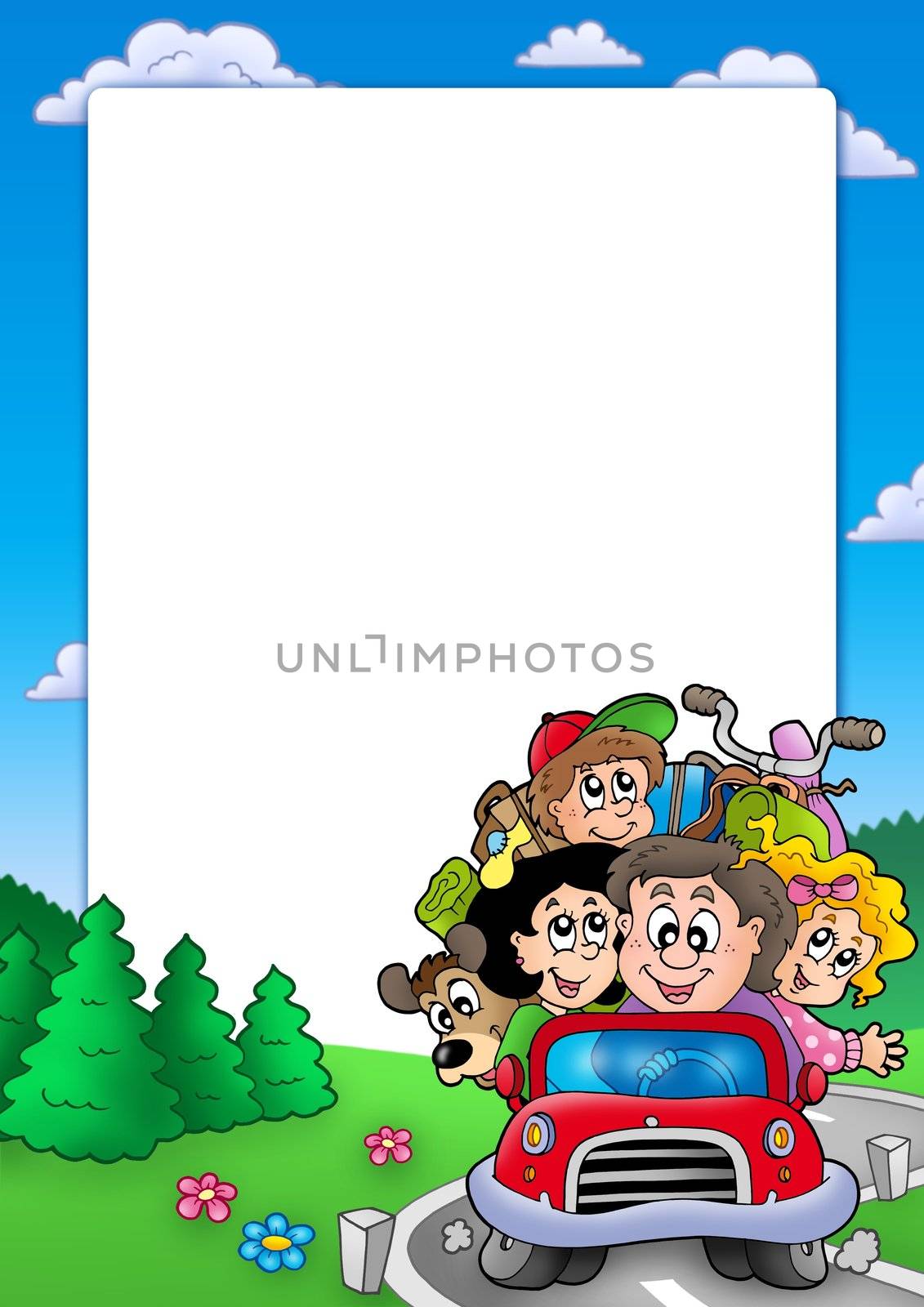 Frame with family going on vacation - color illustration.