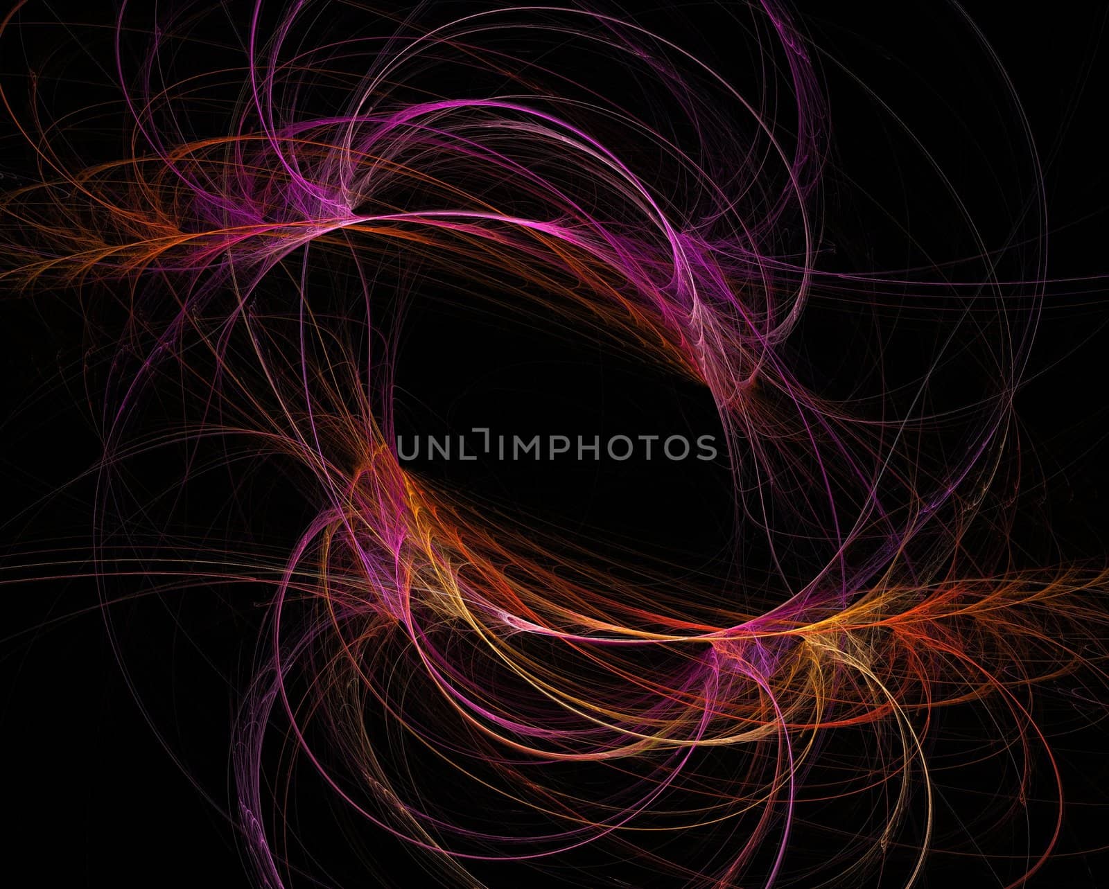 Abstract colored curves like feathers on a black background