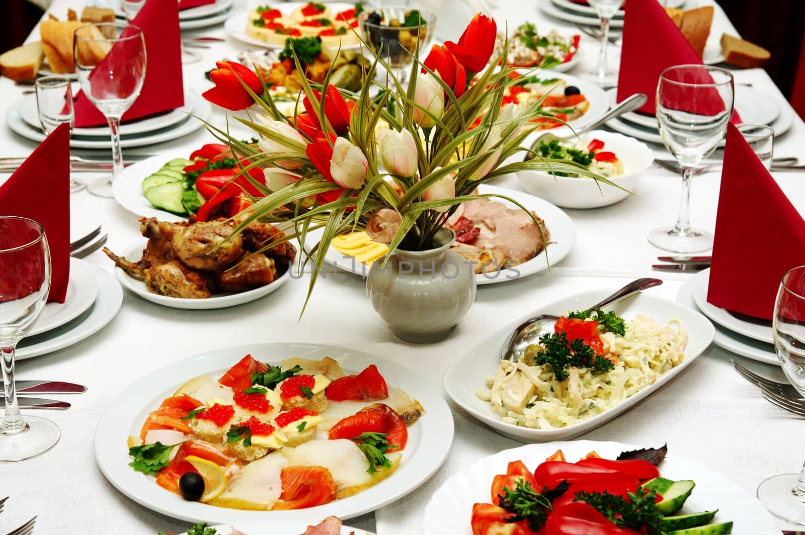 table served with different dishes