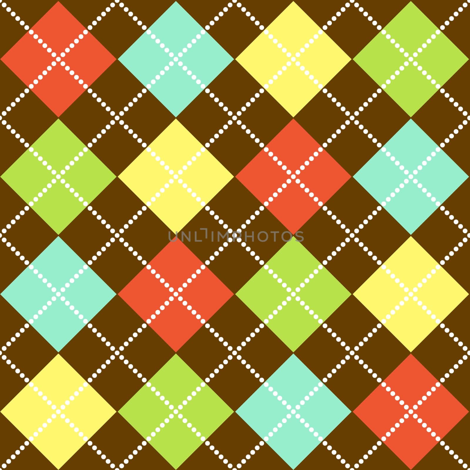 Argyle pattern in bright colors on brown background