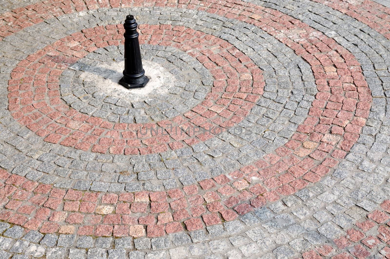 cobblestone made of red and gray granite