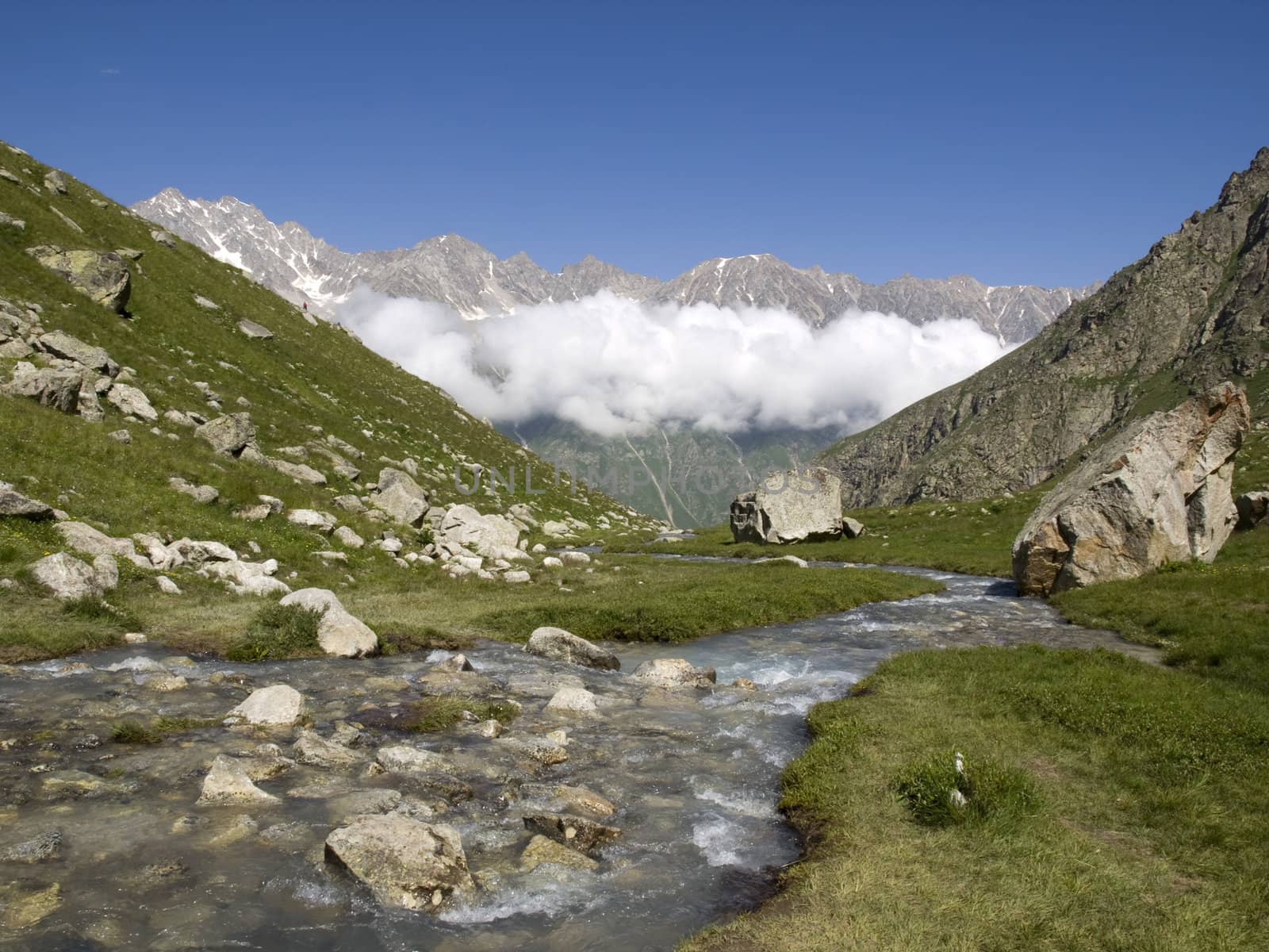 Mountains and river. Caucasus. Kabardino-Balkariya. Bezengi