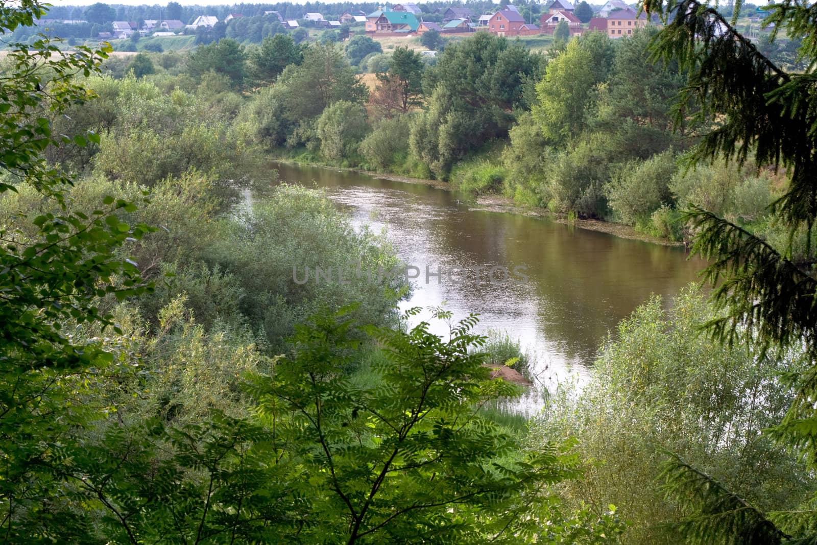 landscape with village and river
