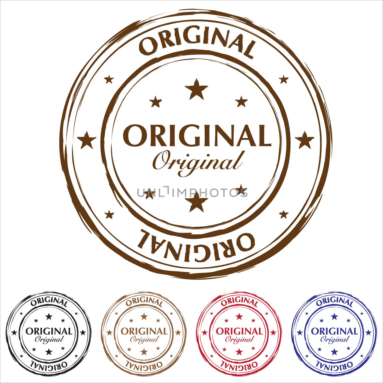 Five original rubber stamps with color variation and grunge effect