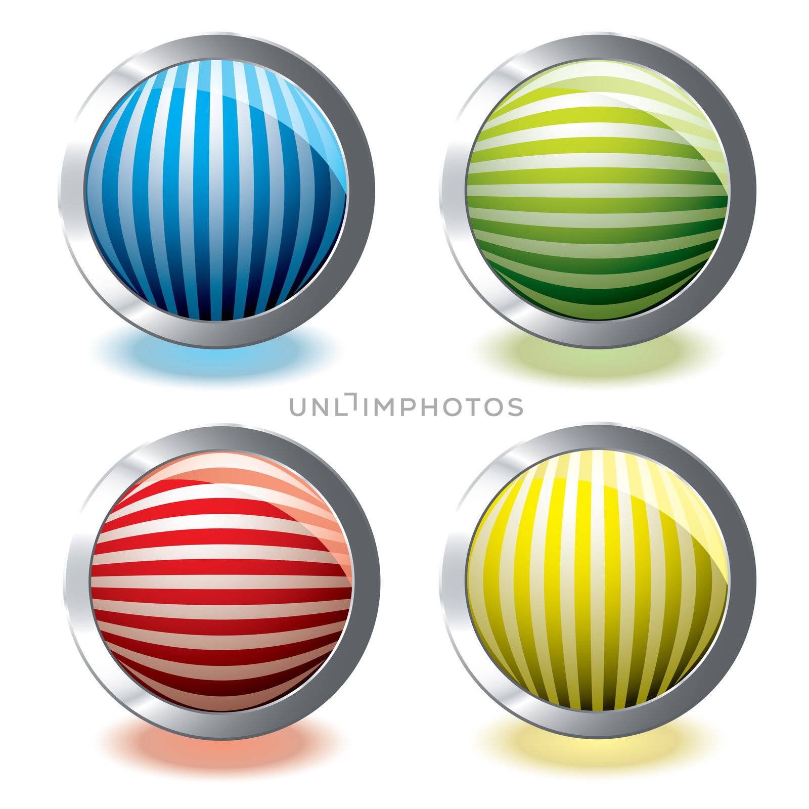 Round web icons with stripes and glowing shadow