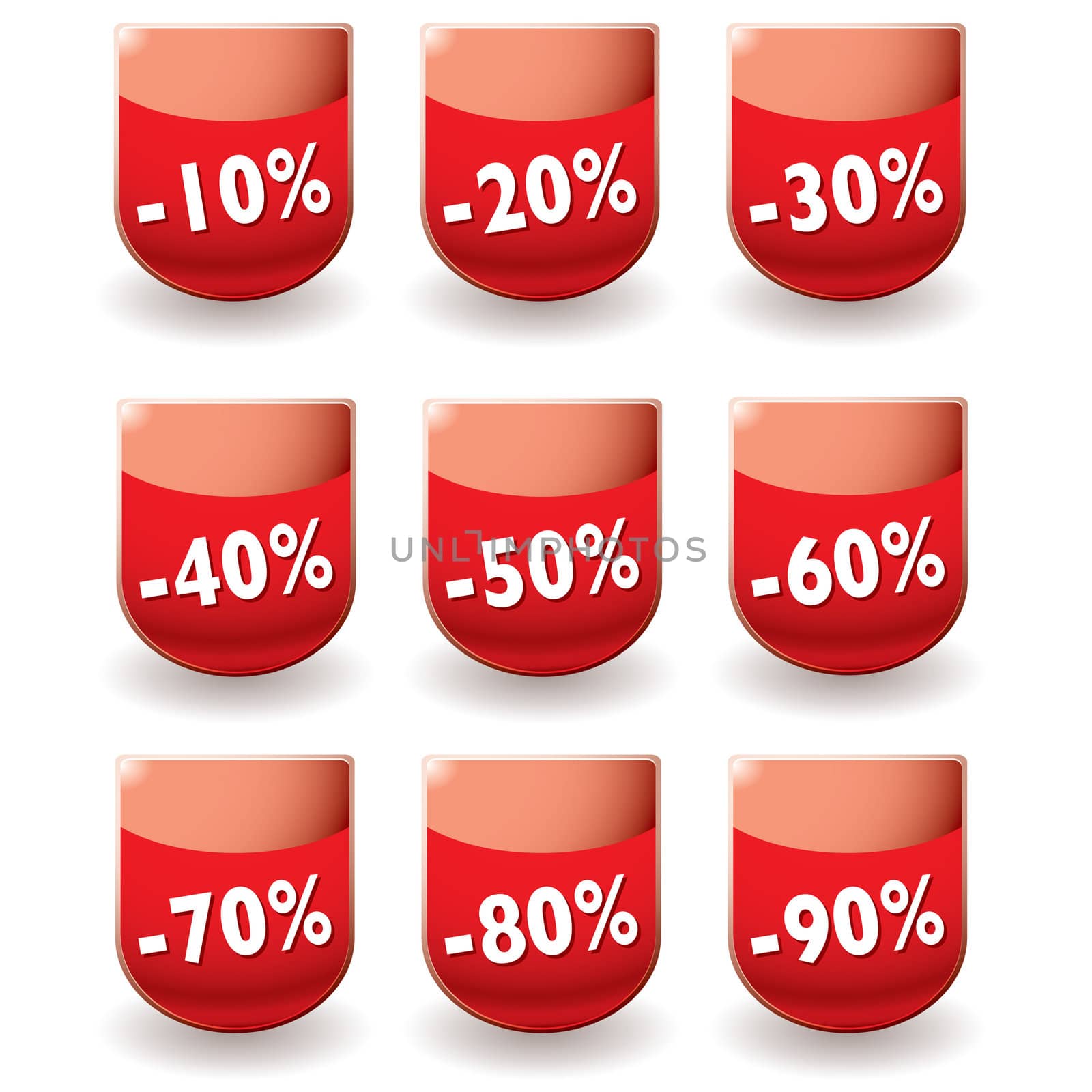 Collection of nine modern shop discount percentage price tags 