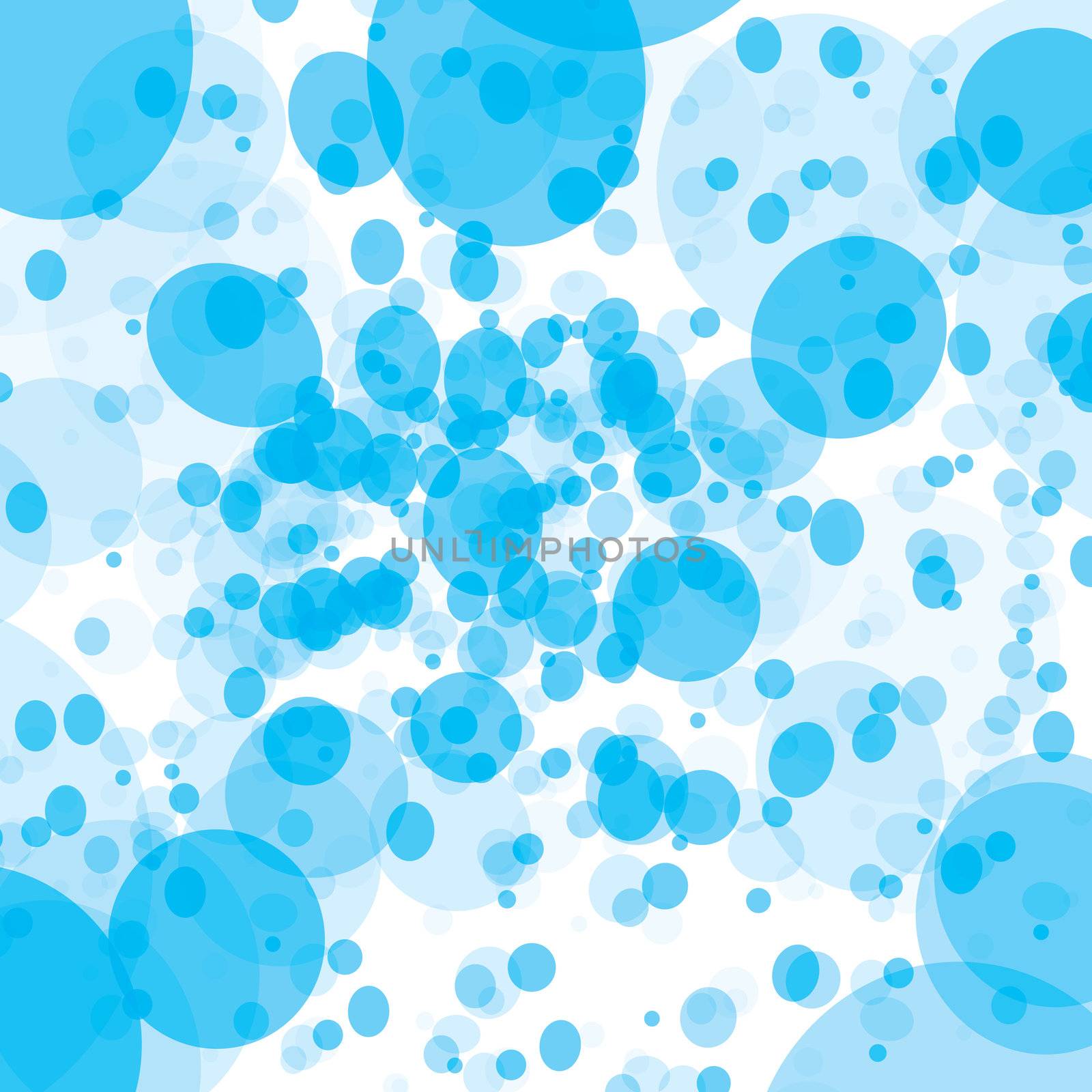 Blue water bubbles abstract background with transparent circular elements