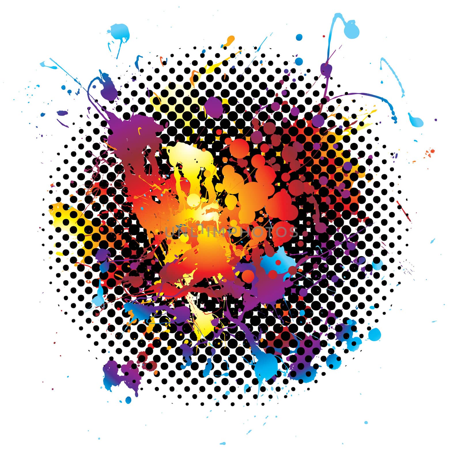 ink splat background with rainbow grunge effect on a white background