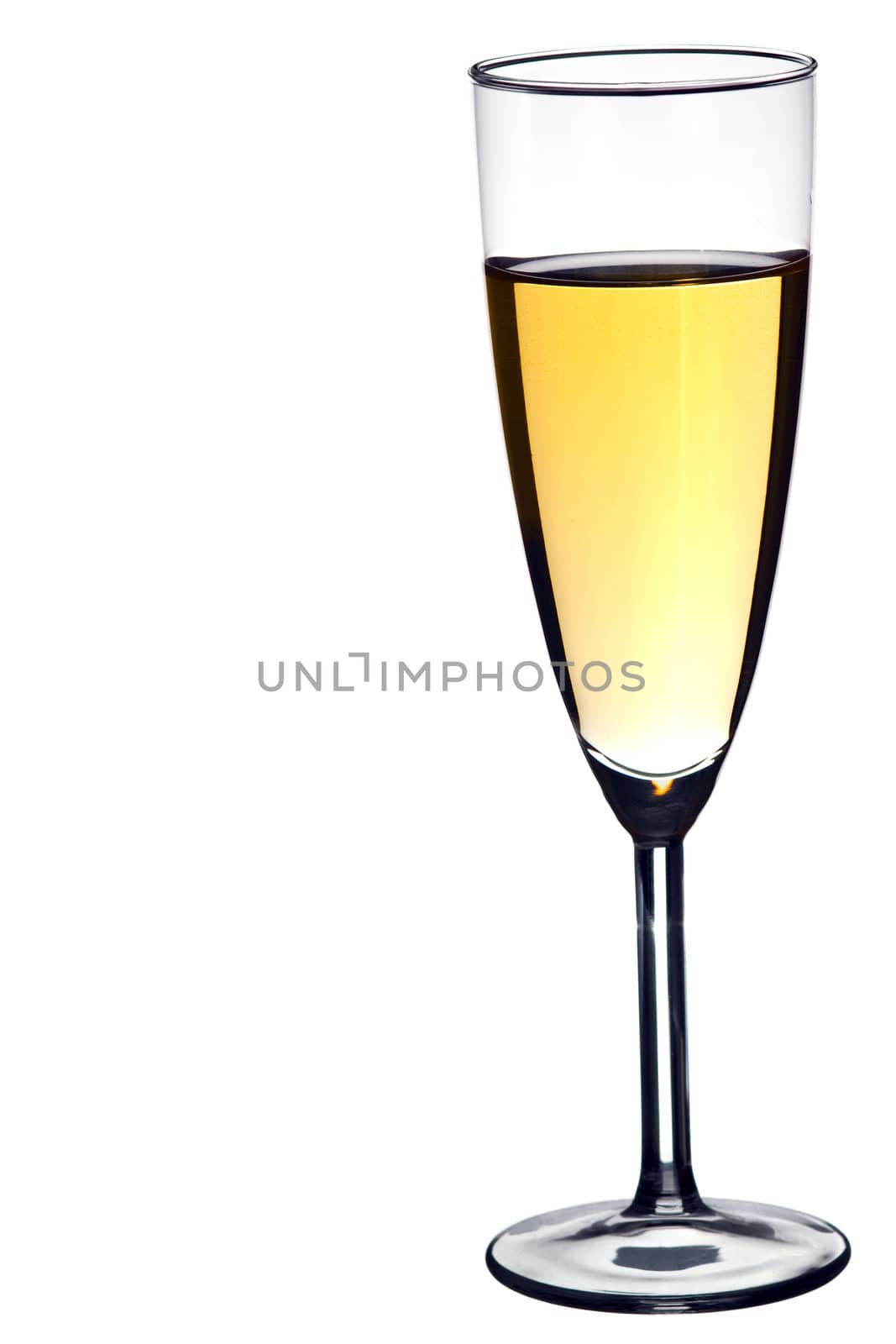 Glass of white wine against a pure white background