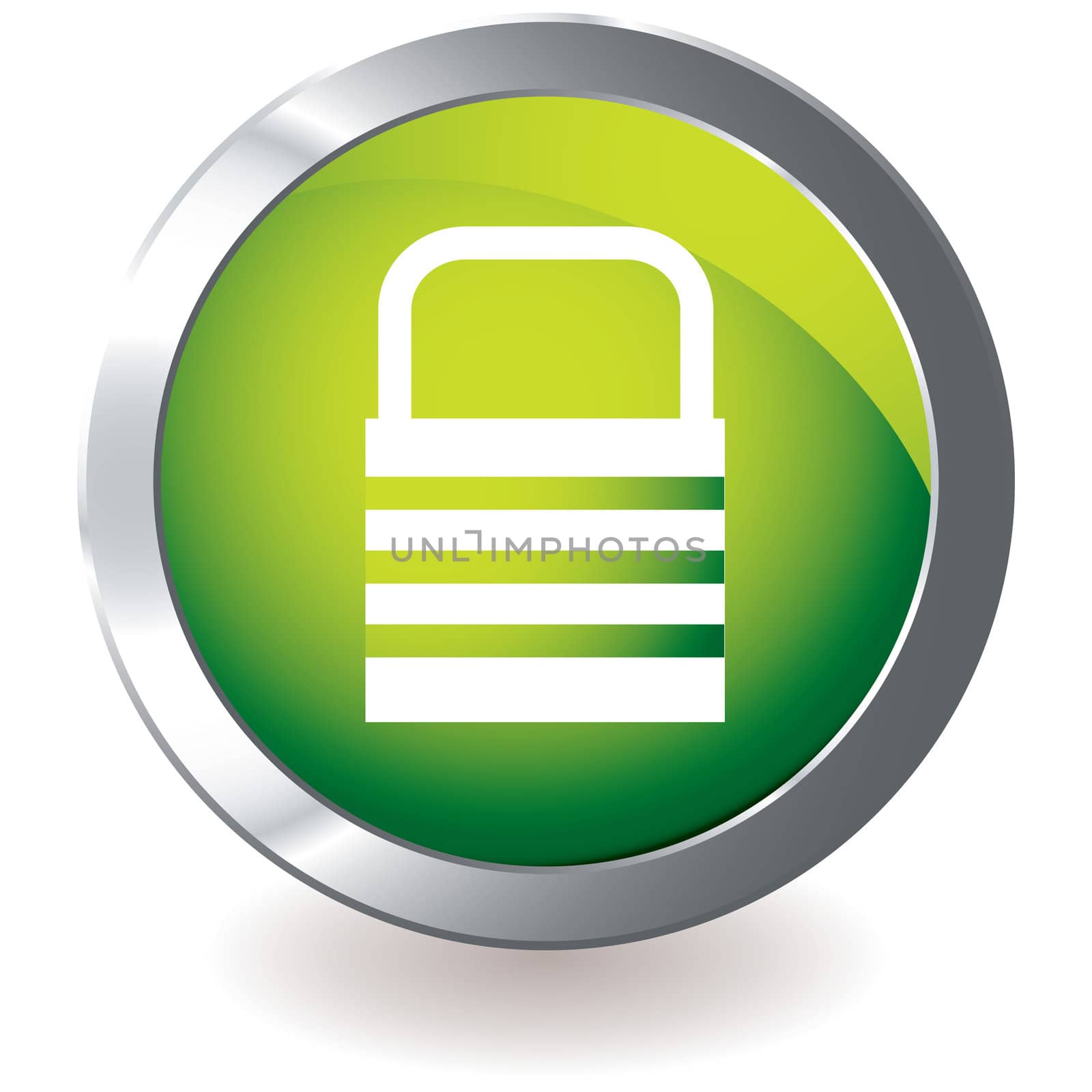 green modern icon with silver metal bevel and internet lock design