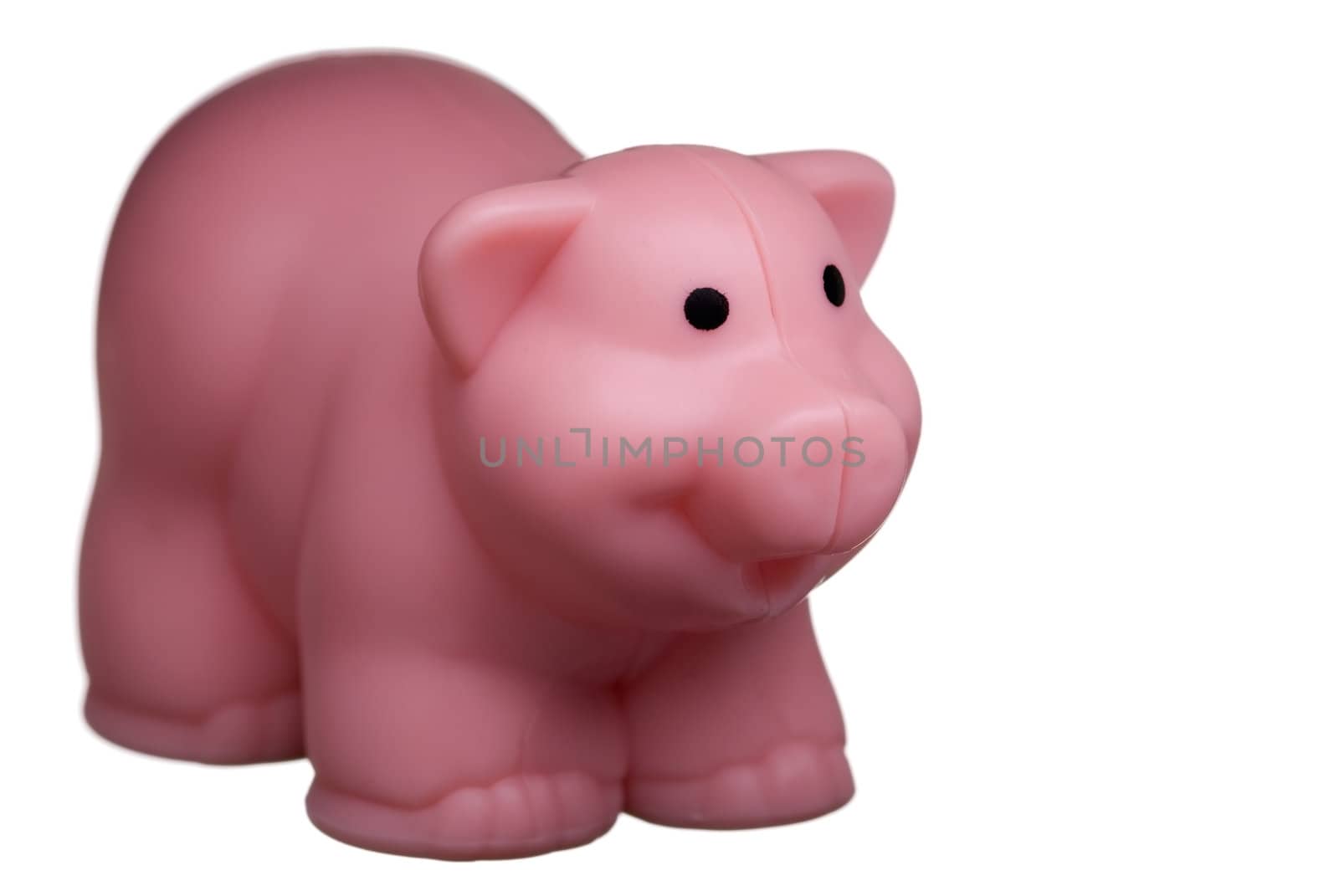 Pink pig toy isolated on white background