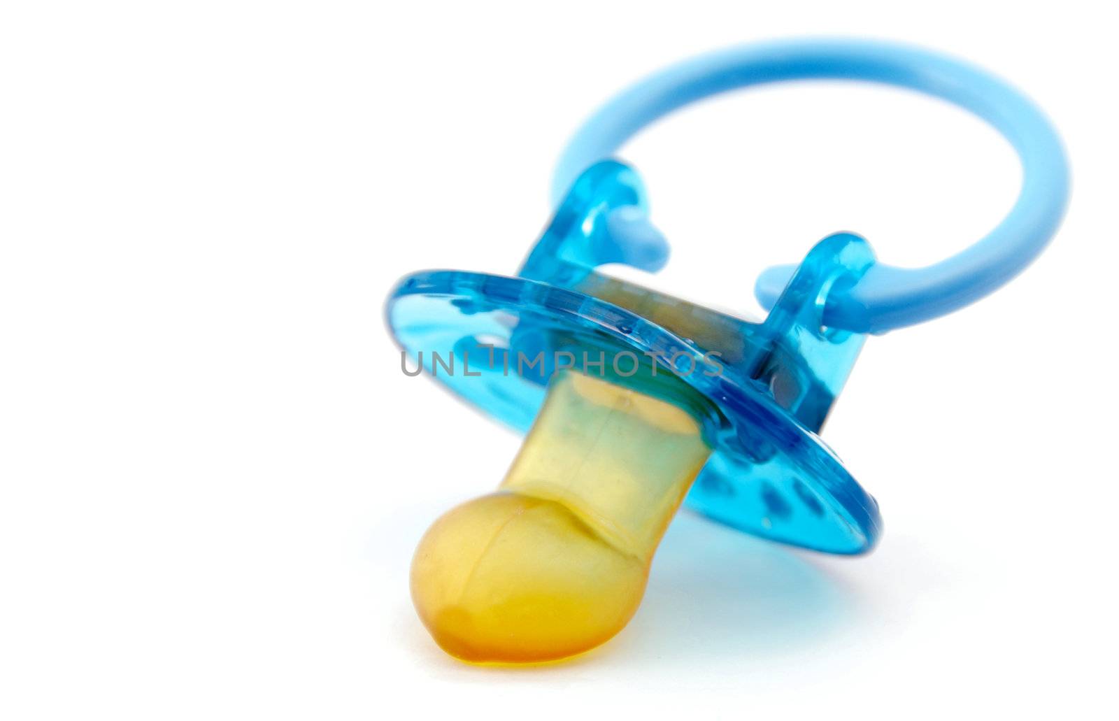 Blue baby pacifier isolated on white background