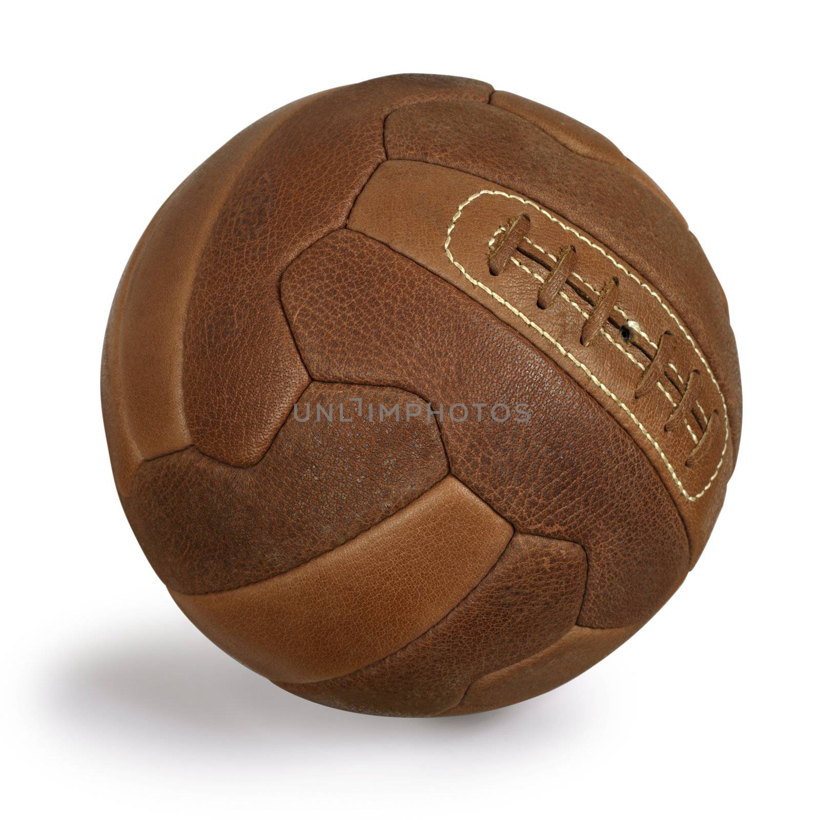 An isolated image of an old retro leather soccer ball.
