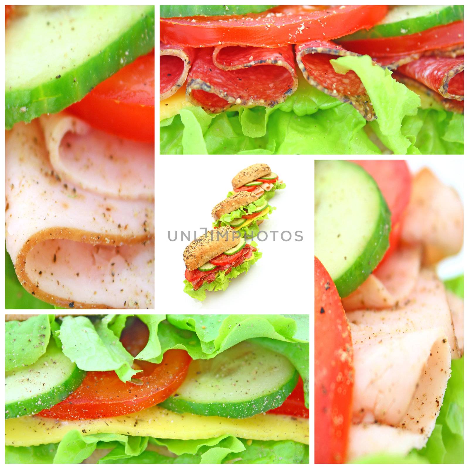 Collage of many different fresh sandwichs by juweber