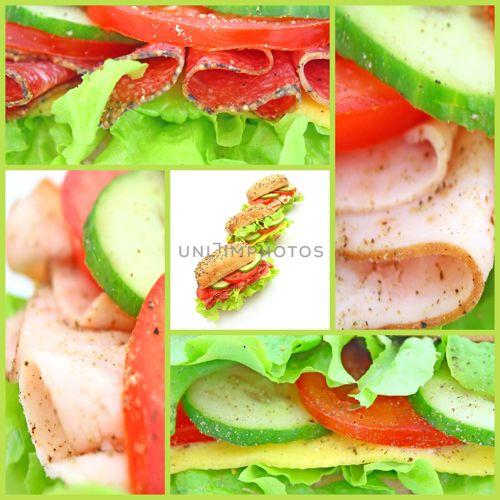 Collage of many different fresh sandwichs by juweber