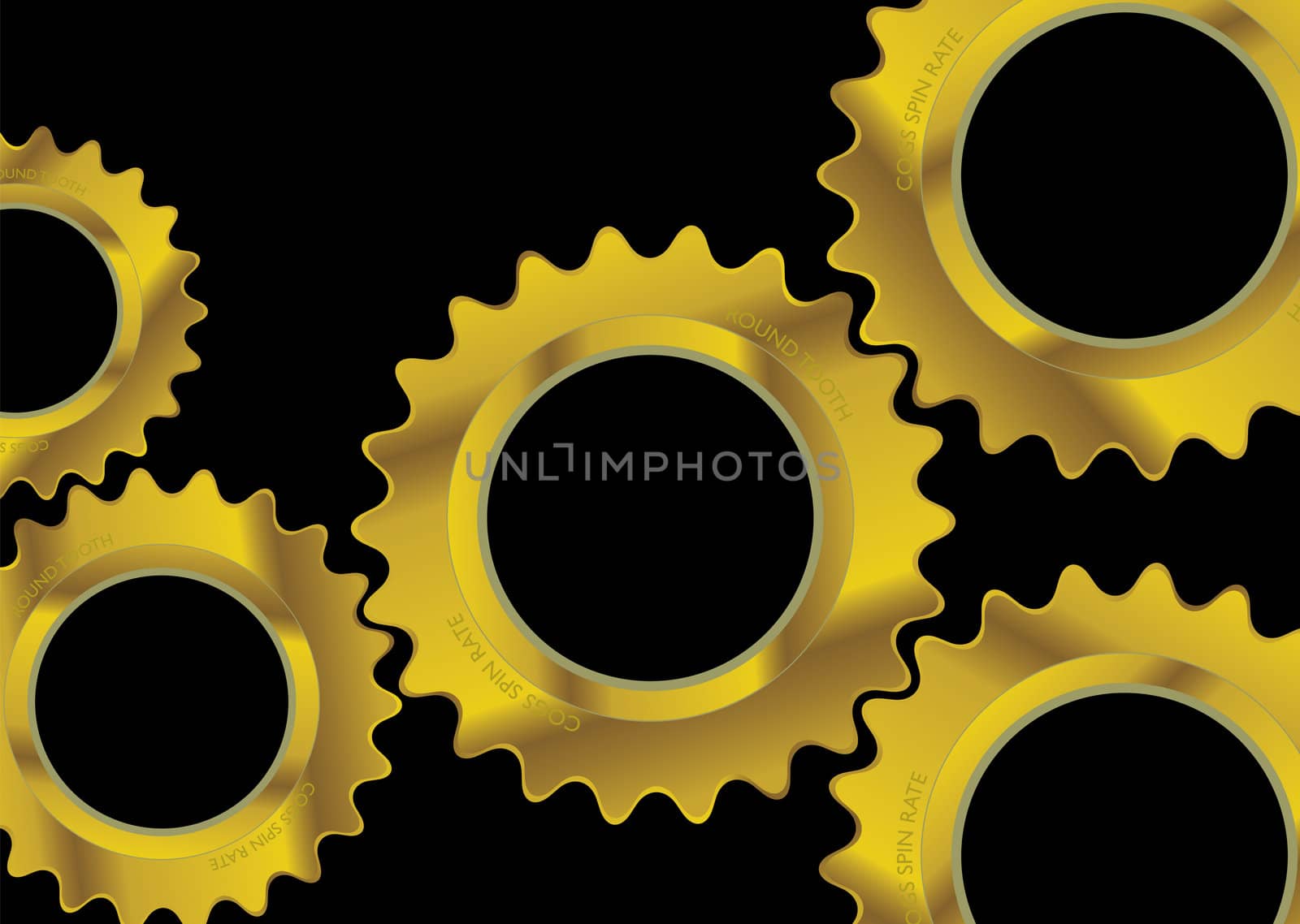 Modern black industrial background image with golden cogs