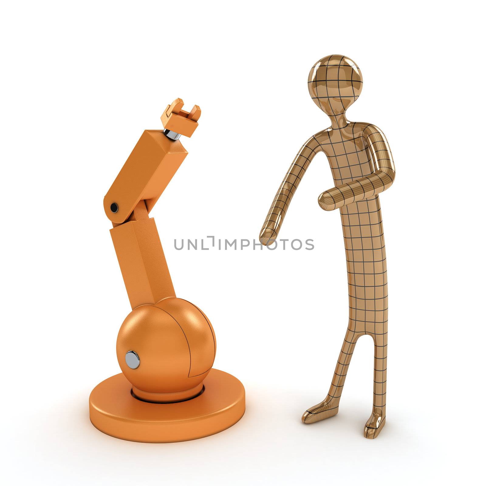 Mechanical robot and humanoid are interacting with each other