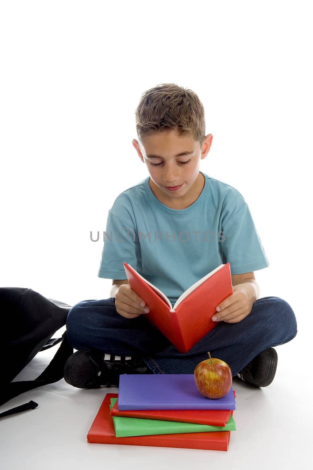 a reading boy, isolated on white