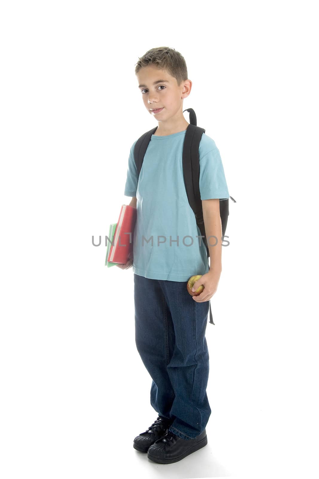 a boy, ready for his first schoolday