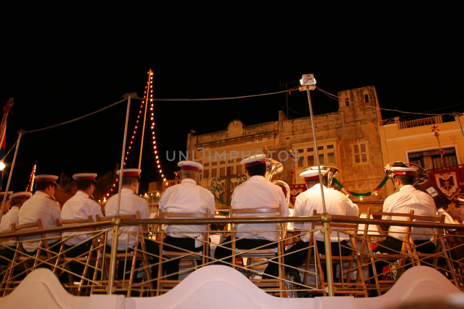 local village band playing their instruments at village feast