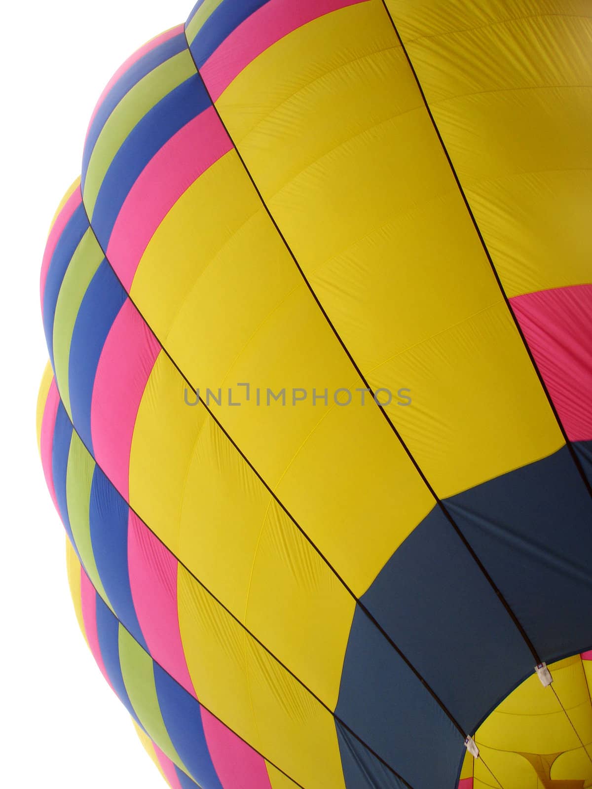 Segment of a hot air balloon shown against white background                               