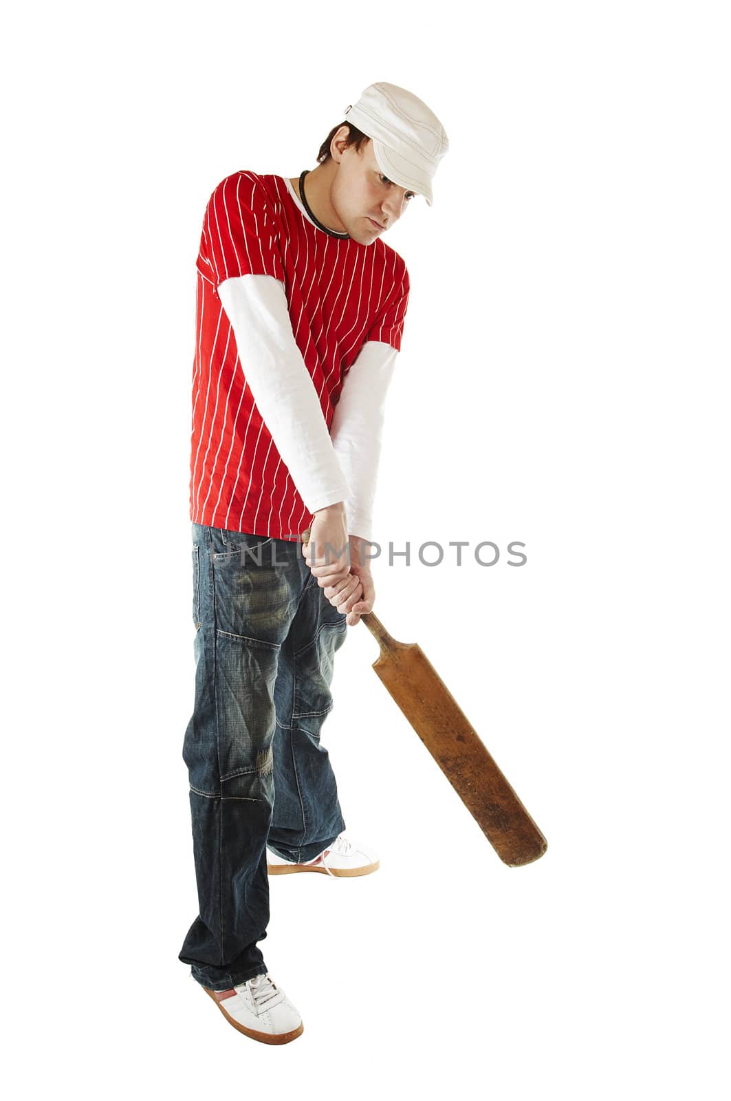 Isolated cricket player with bat
