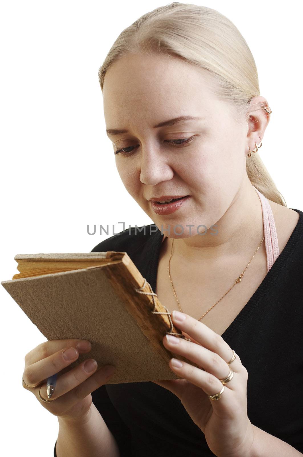 Girl reading a book cover