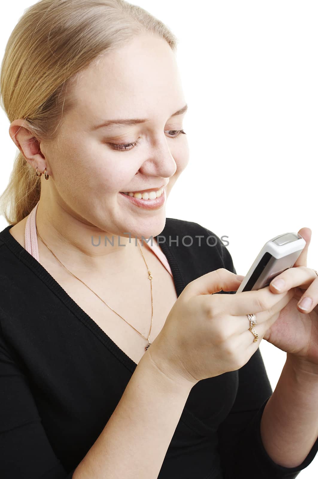 Woman sending a text message by mjp