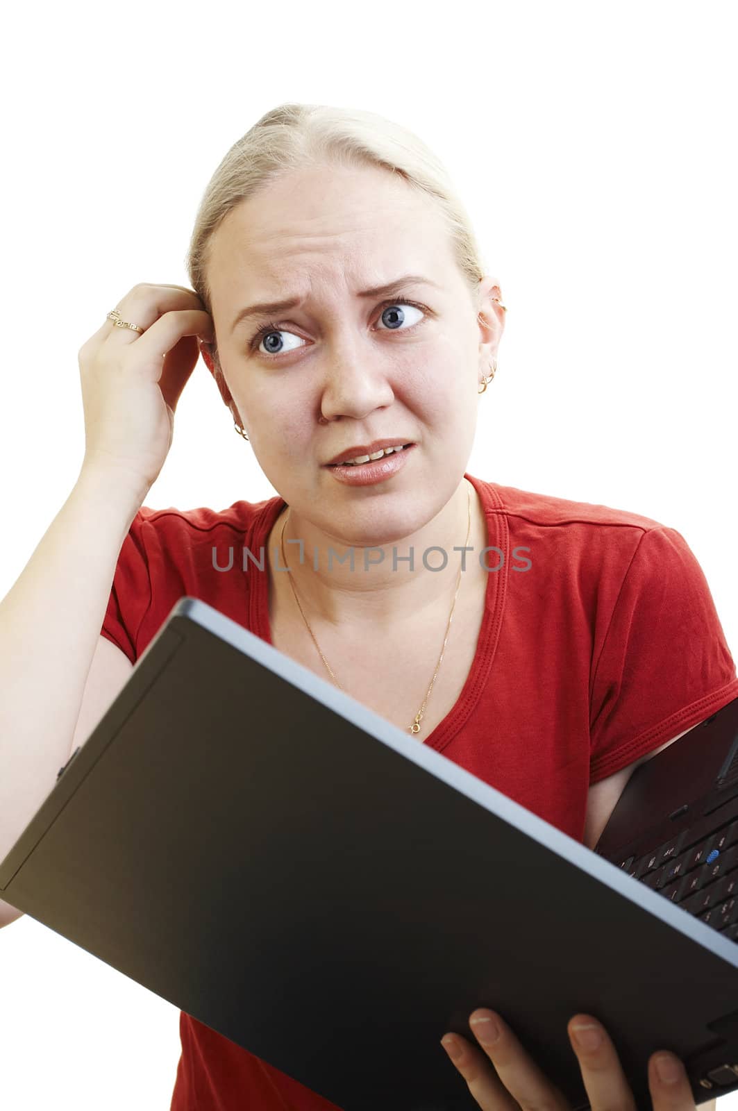 Girl having a problem with laptop computer