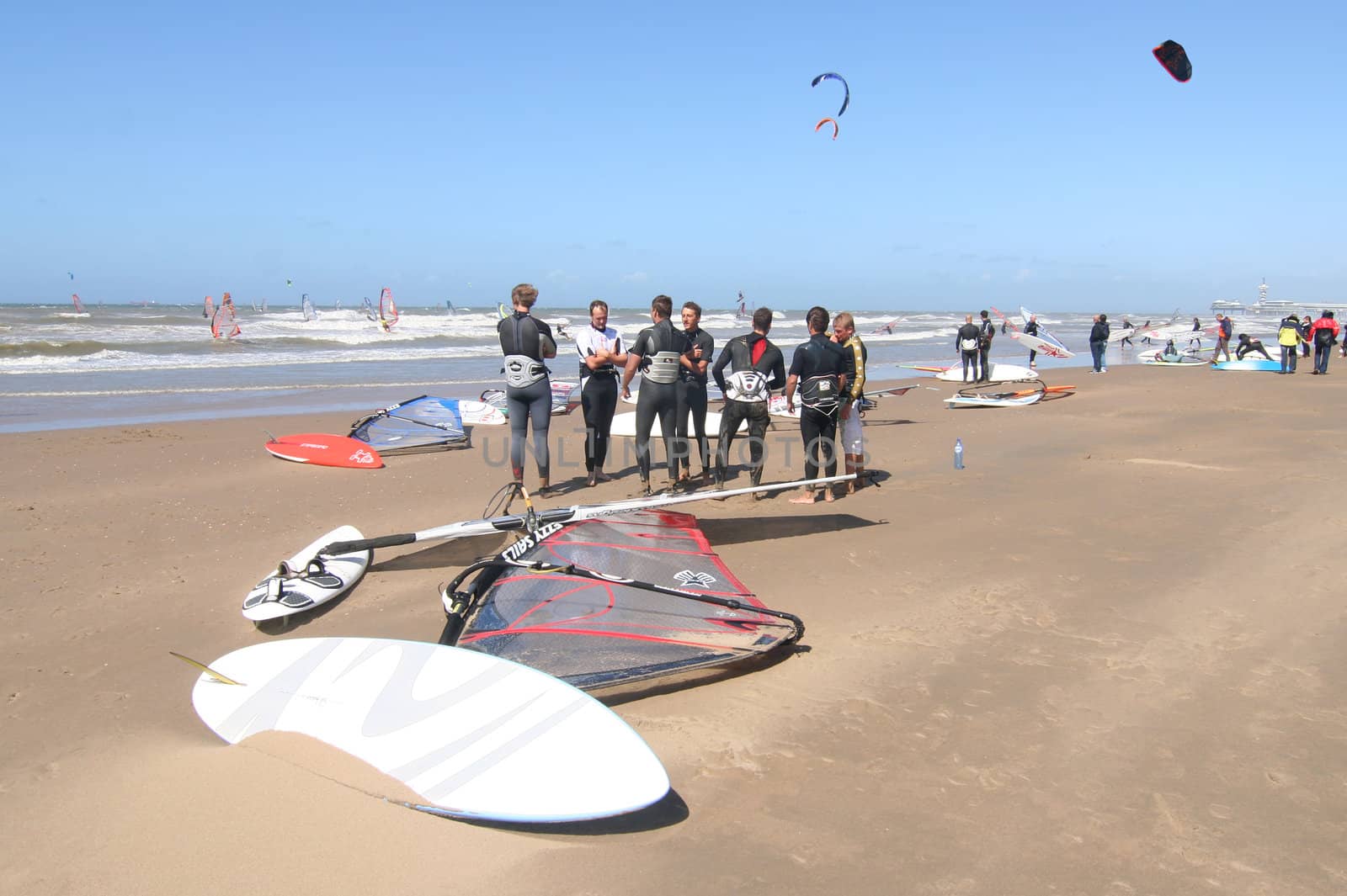 Scheveningen Surf Competition: Group of surfers on the beach