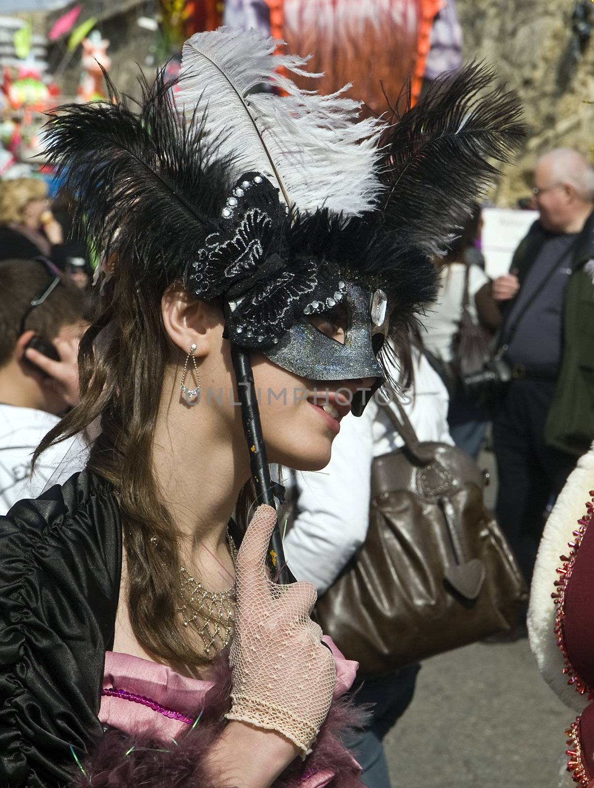 VALLETTA, MALTA - FEB 13 - Masked Venetian costume girl from the International Carnival of Malta on Saturday February 13th 2010