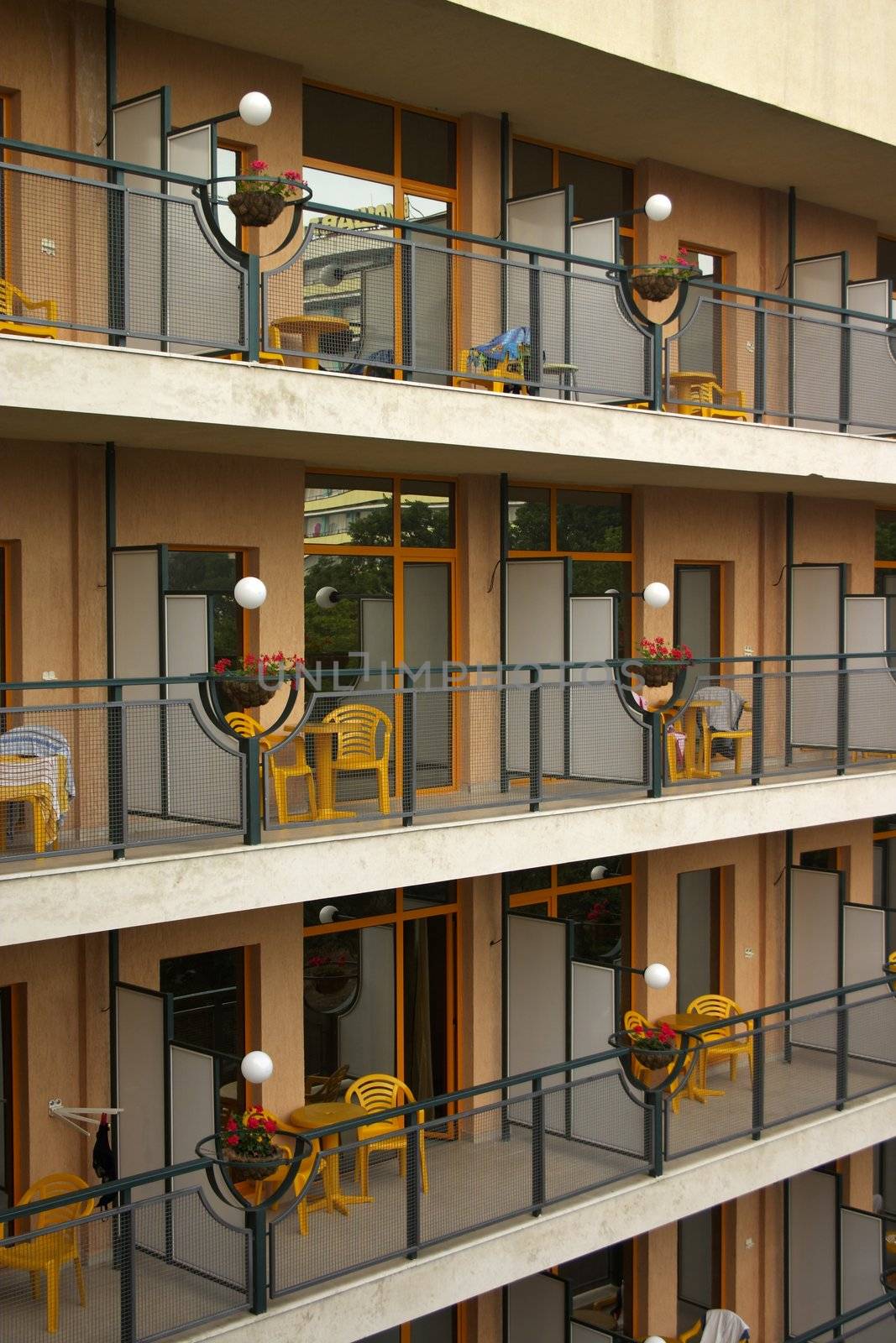 hotel with balconies at resort