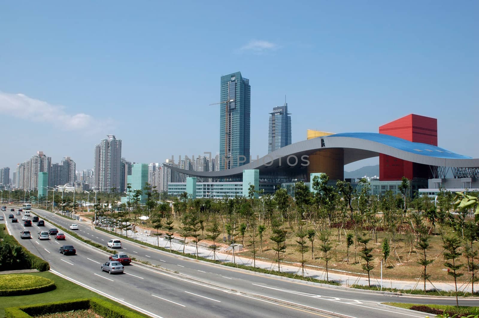 China, Guangdong province, Shenzhen - modern Chinese city, general cityscape with skyscrapers, office buildings and hotels.