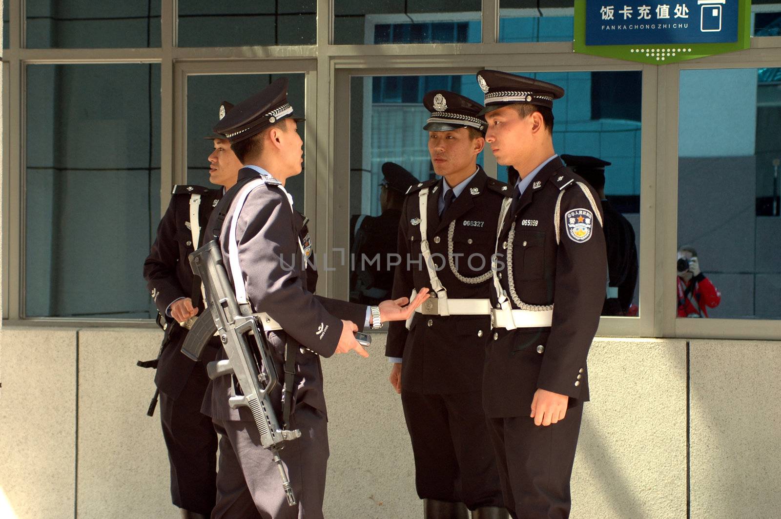 CHINA, SHENZHEN - MARCH 2, 2008: Chinese policeman in elegant uniform durign 'Police Open Day'.