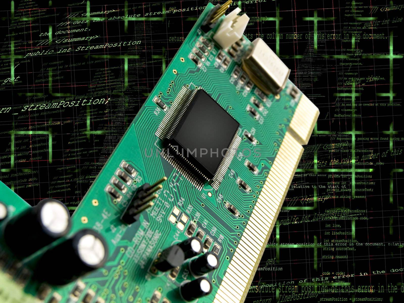 Circuit Board and Blank CPU Chip  with Programming Code Background