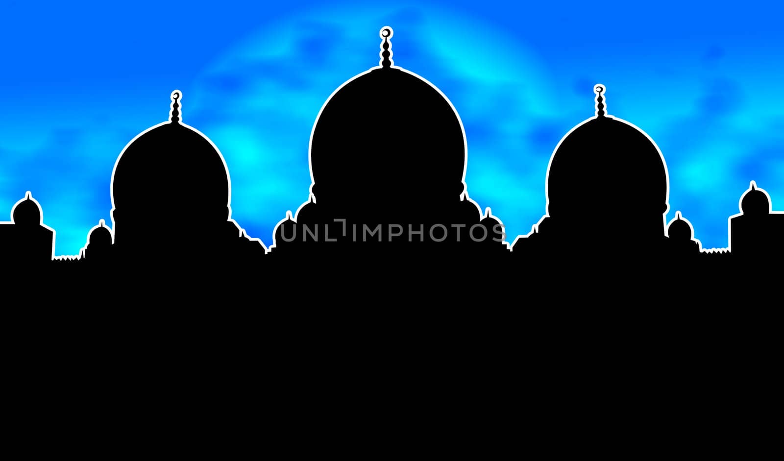 Night Mosque Silhouette Illustration With Glowing Sky Background