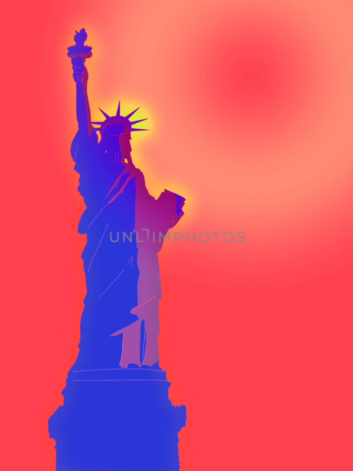 Statue of Liberty Illustration at Dawn with a Bright Sky