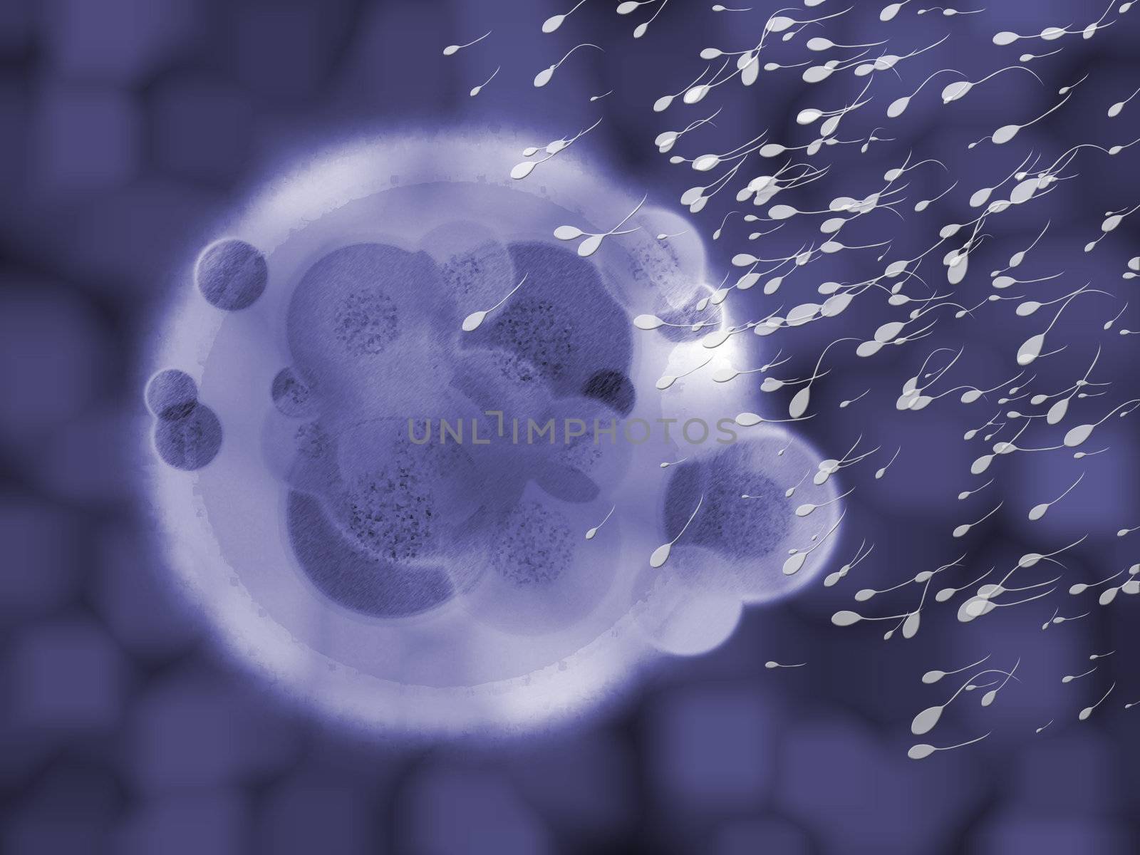 Blue 3d Organic Cell Body Matter Medical Illustration with Lots of Sperm Cells