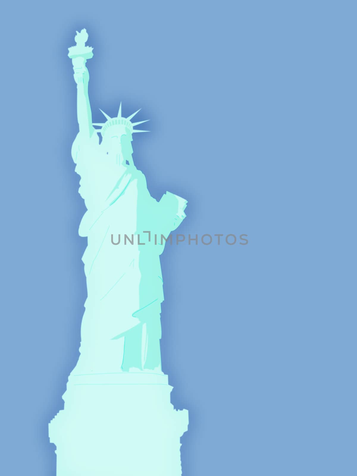Blue Statue of Liberty Illustration with Sky Background by bobbigmac
