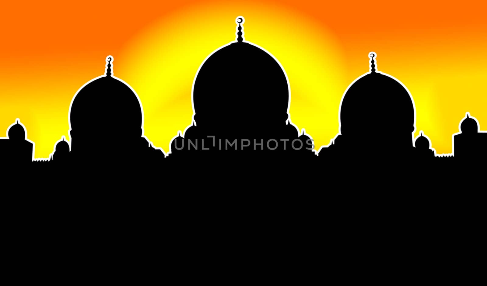 Mosque Silhouette Illustration With Sun Background by bobbigmac